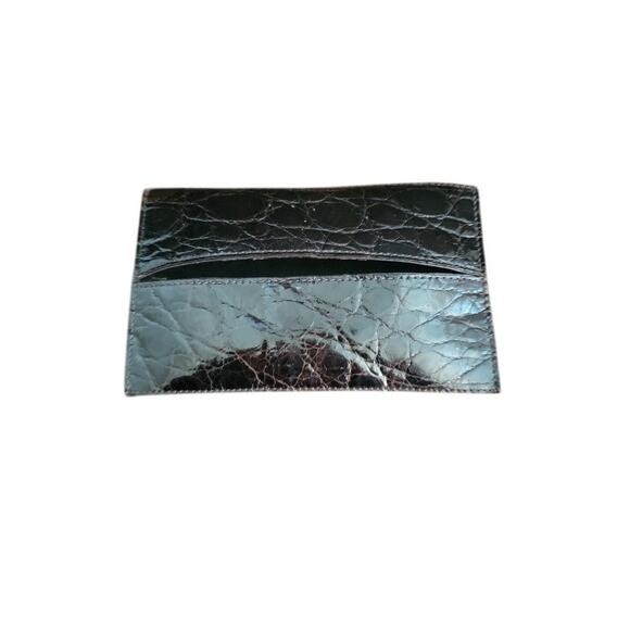 Card Wallet Money Holder Men's Crocodile Leather Caddy Deep Brown/Black - Picture 1 of 9